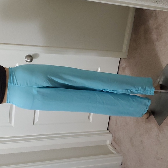 Aj Tropics Free size linen ocean blue palazzo pants semi sheer tie waist breezy - Picture 4 of 8